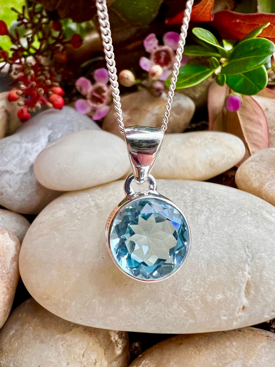 Genuine Blue Topaz Sterling silver necklace, Ireland, fast Delivery