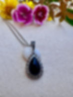 Art Deco Black Onyx  Silver Marcasite Drop Necklace Jewellery, Ireland, VINTAGE